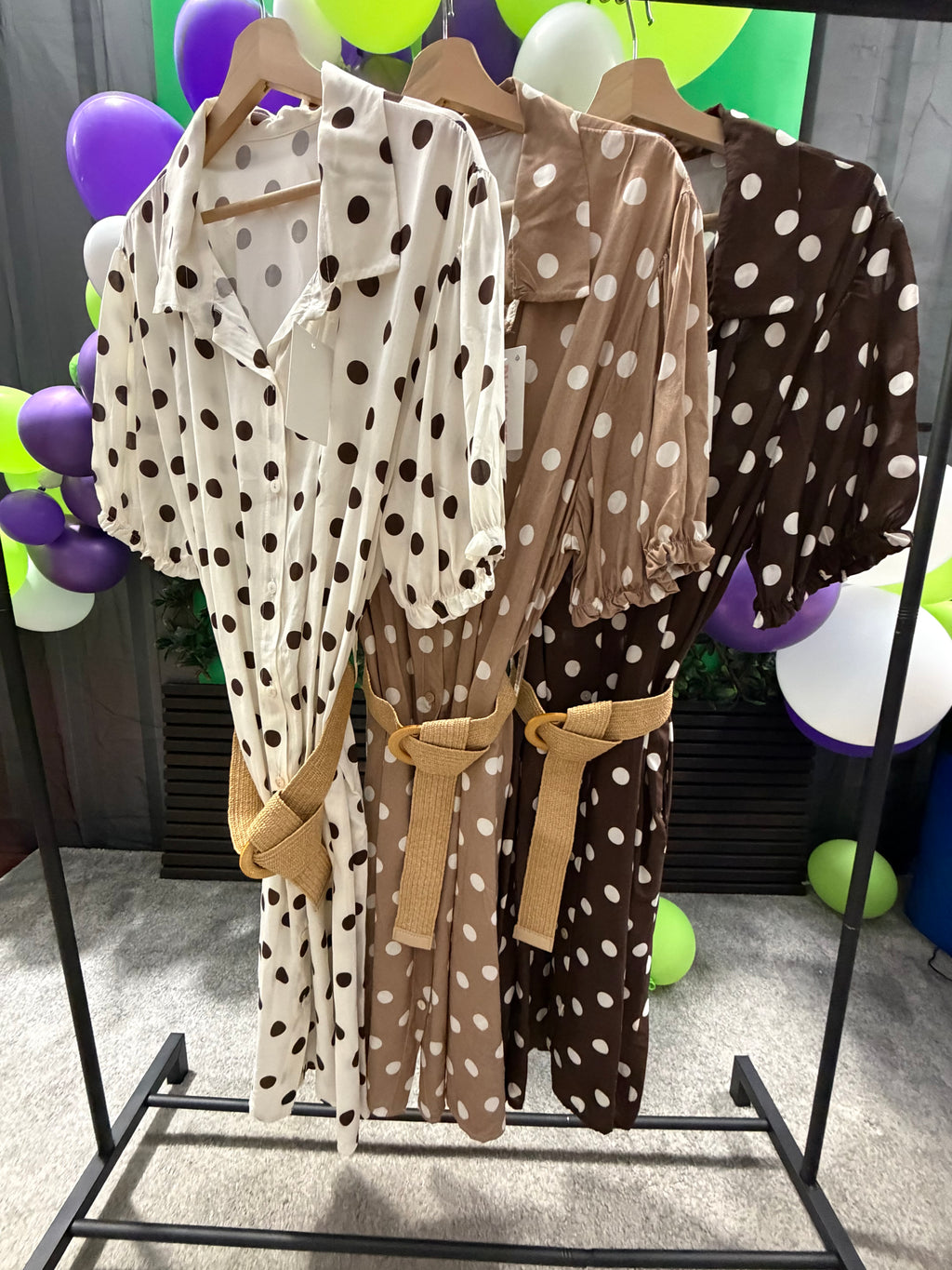 Plus Size- Polka Dot, Button Up, Belted Dress (16-24)