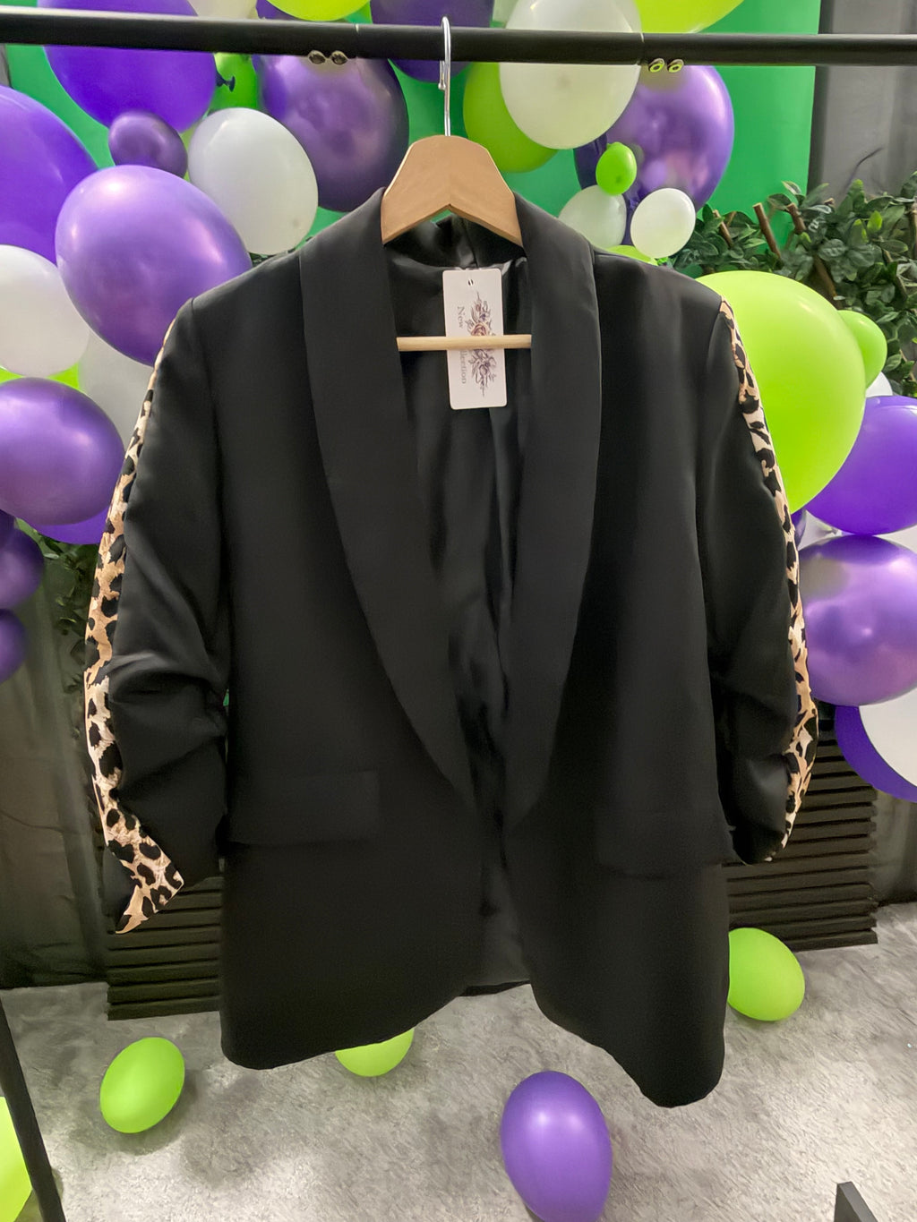 Blazer with Leopard Stripe and Ruched Sleeves