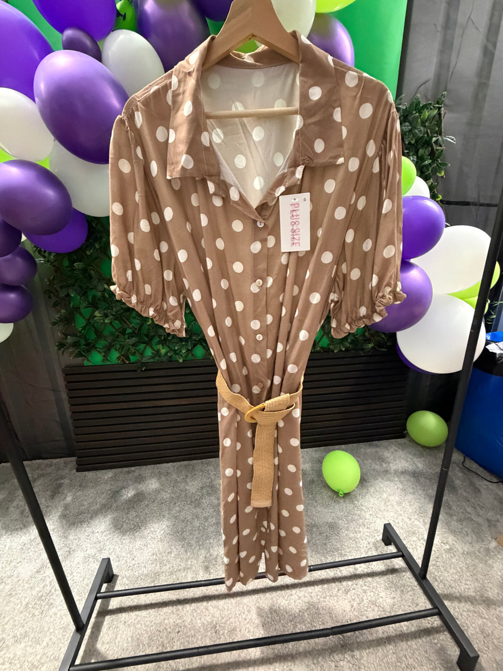 Plus Size- Polka Dot, Button Up, Belted Dress (16-24)