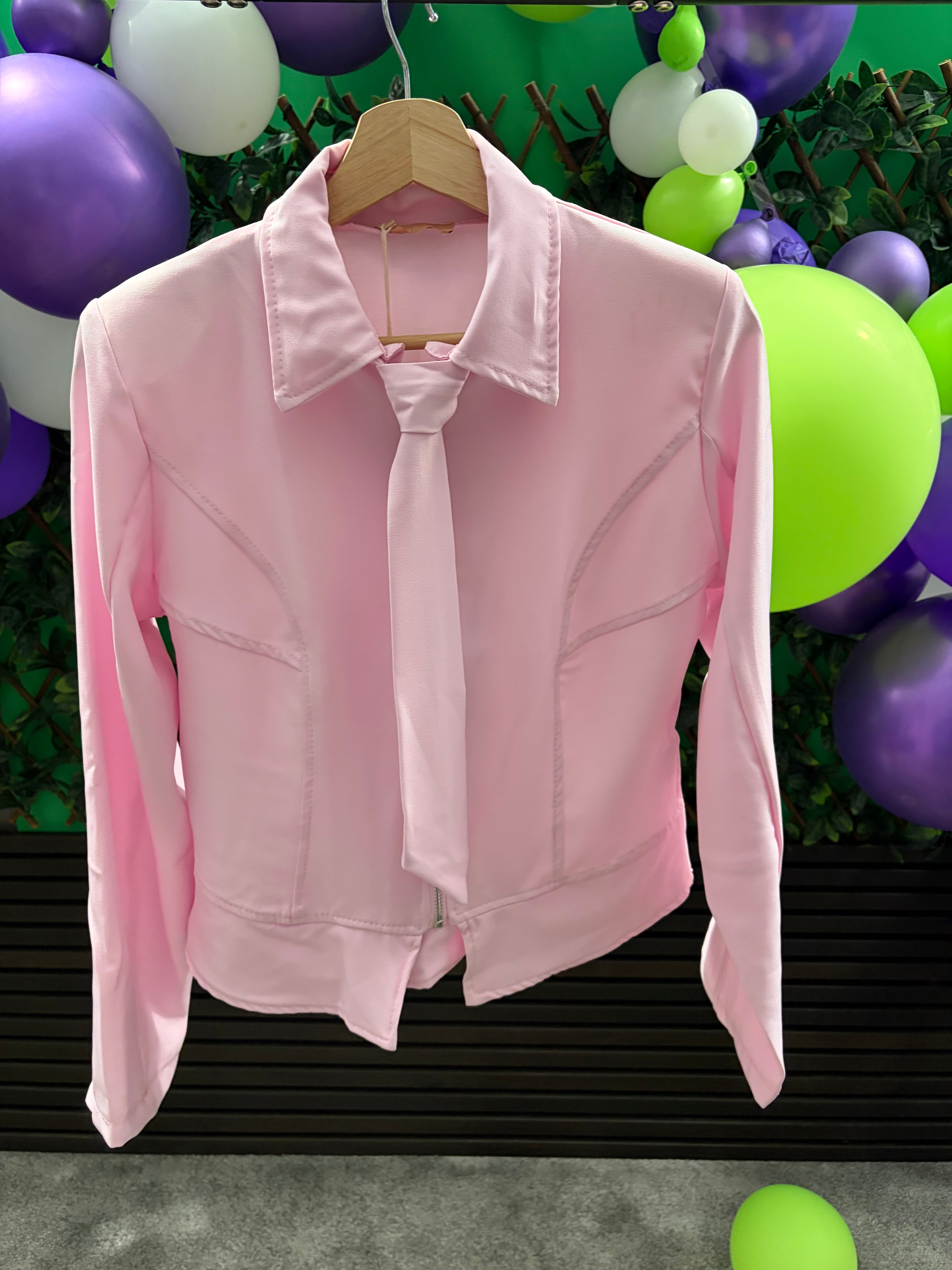 Miranda- Sculpted, Zip Up Shirt with Detachable Tie