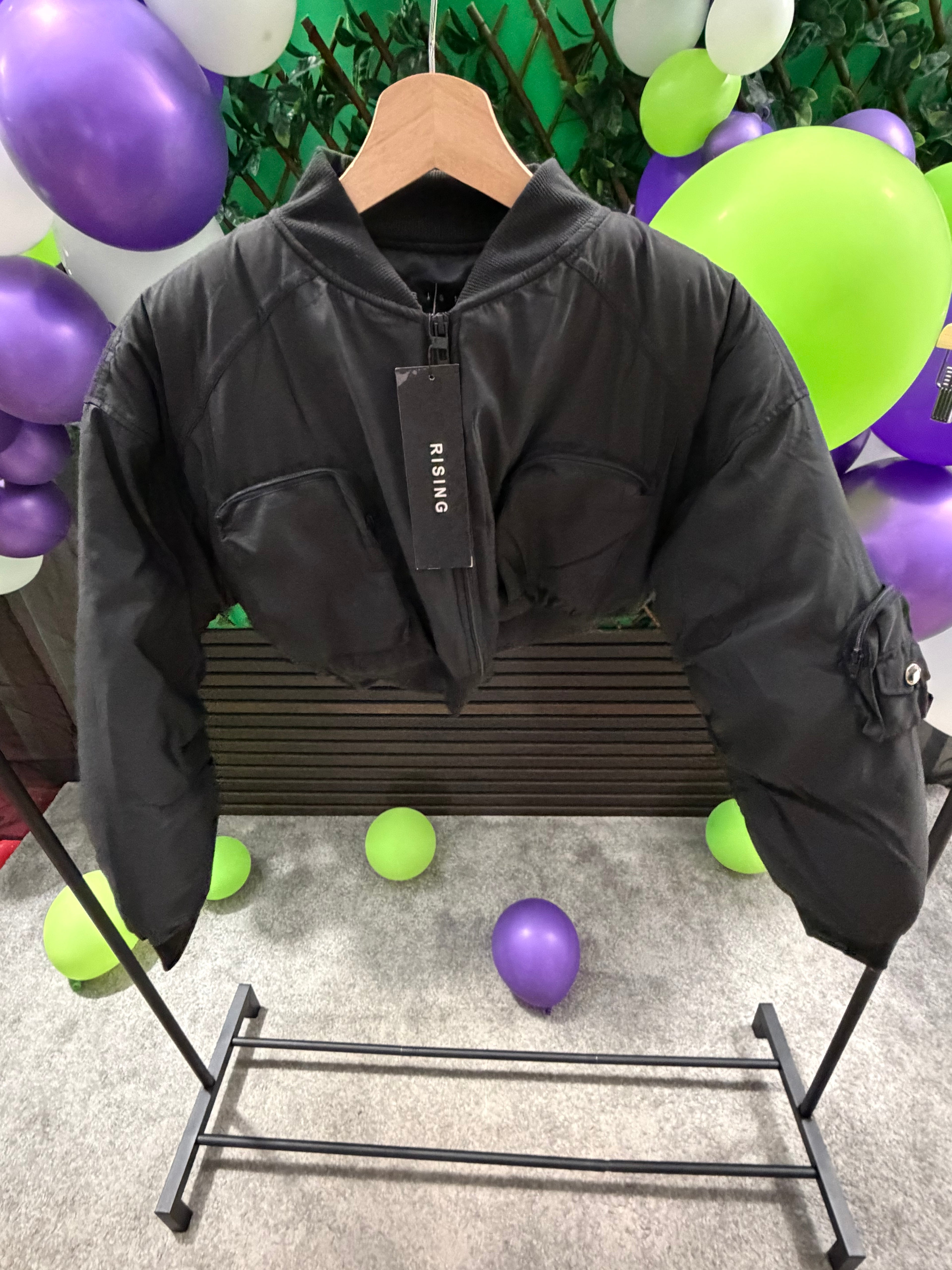 Padded, Cropped Bomber Jacket with Pockets