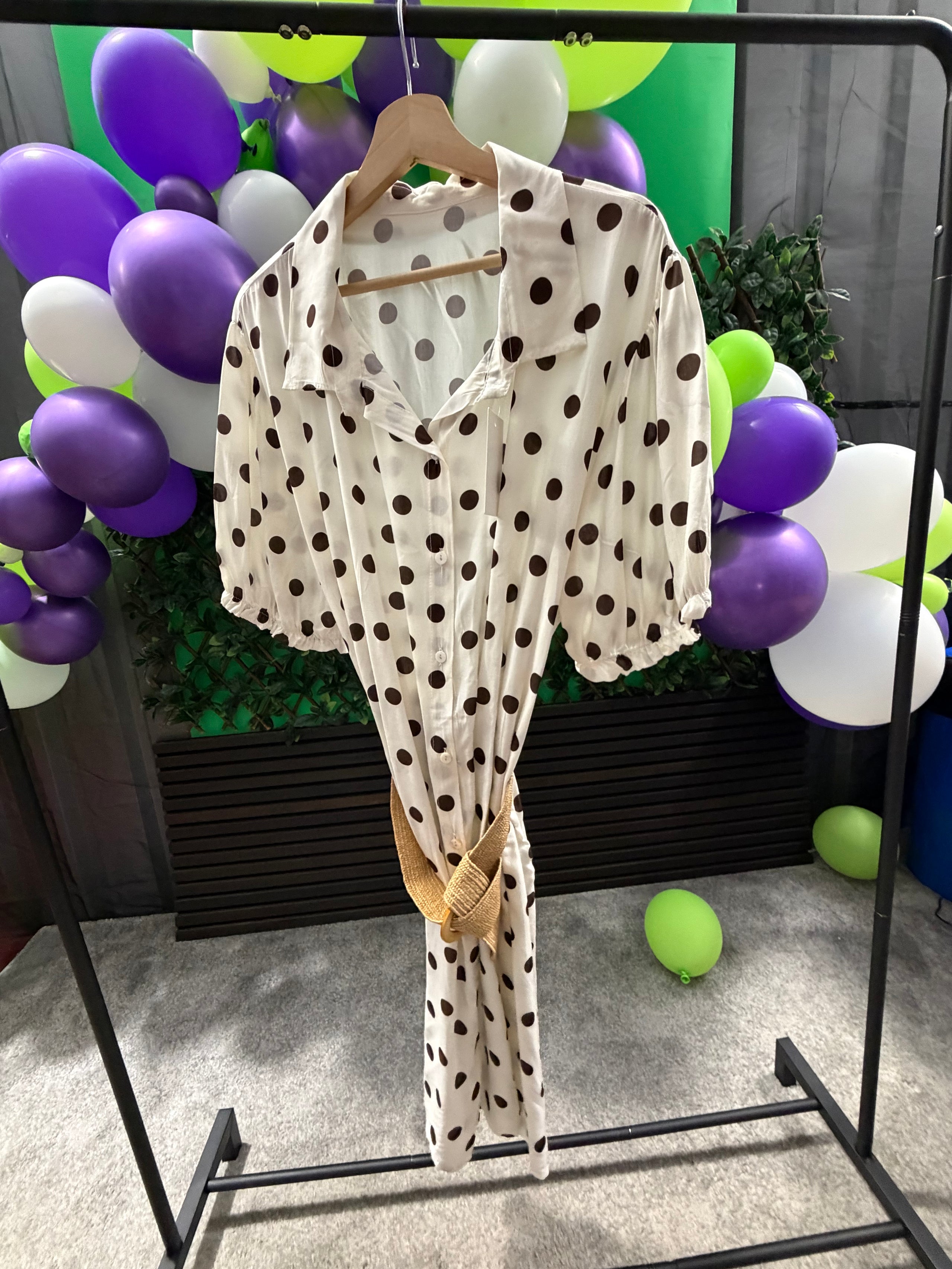 Plus Size- Polka Dot, Button Up, Belted Dress (16-24)