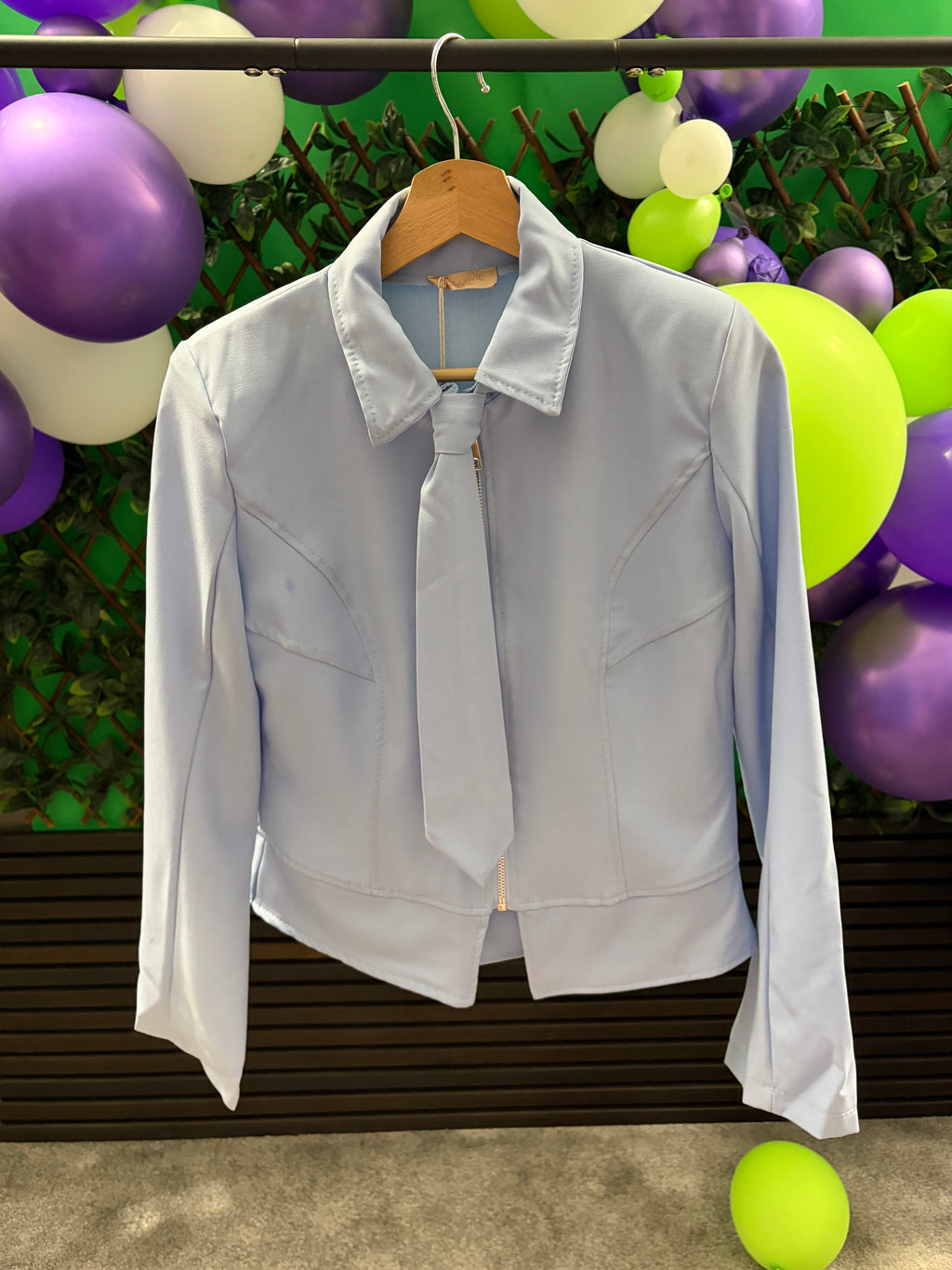 Miranda- Sculpted, Zip Up Shirt with Detachable Tie