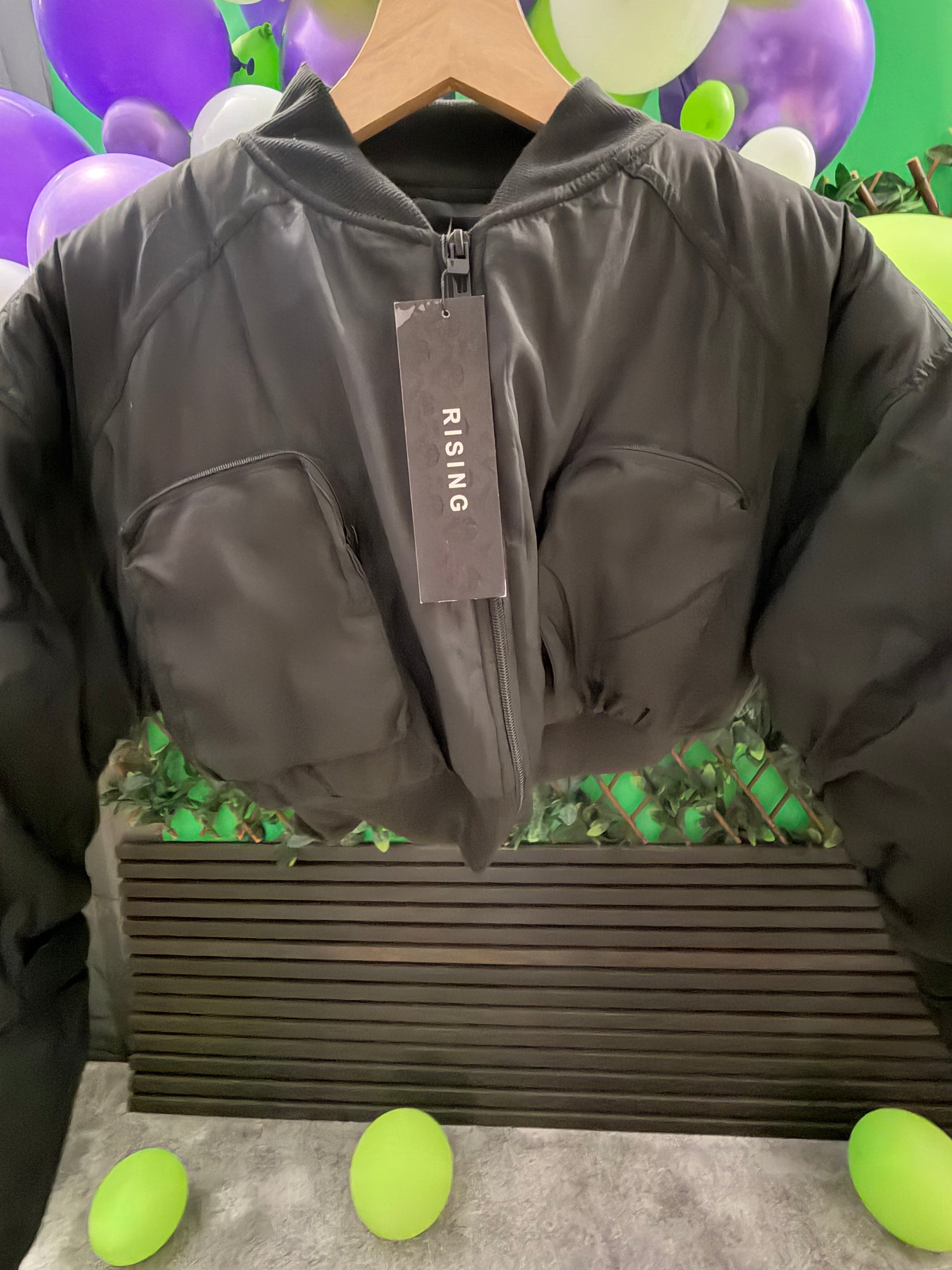 Padded, Cropped Bomber Jacket with Pockets