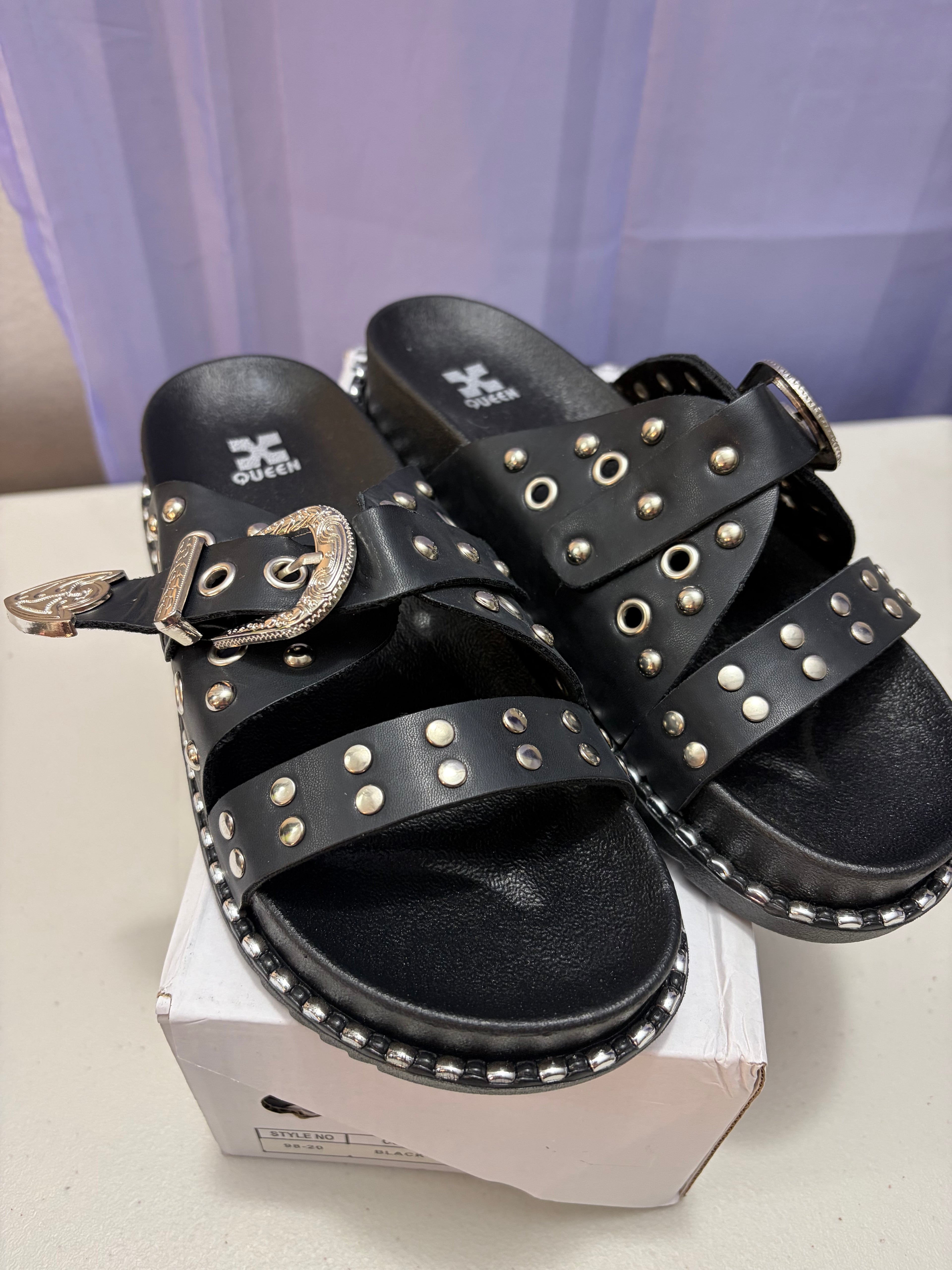 Letty- Buckled Sandal with Silver Metal Detailing.