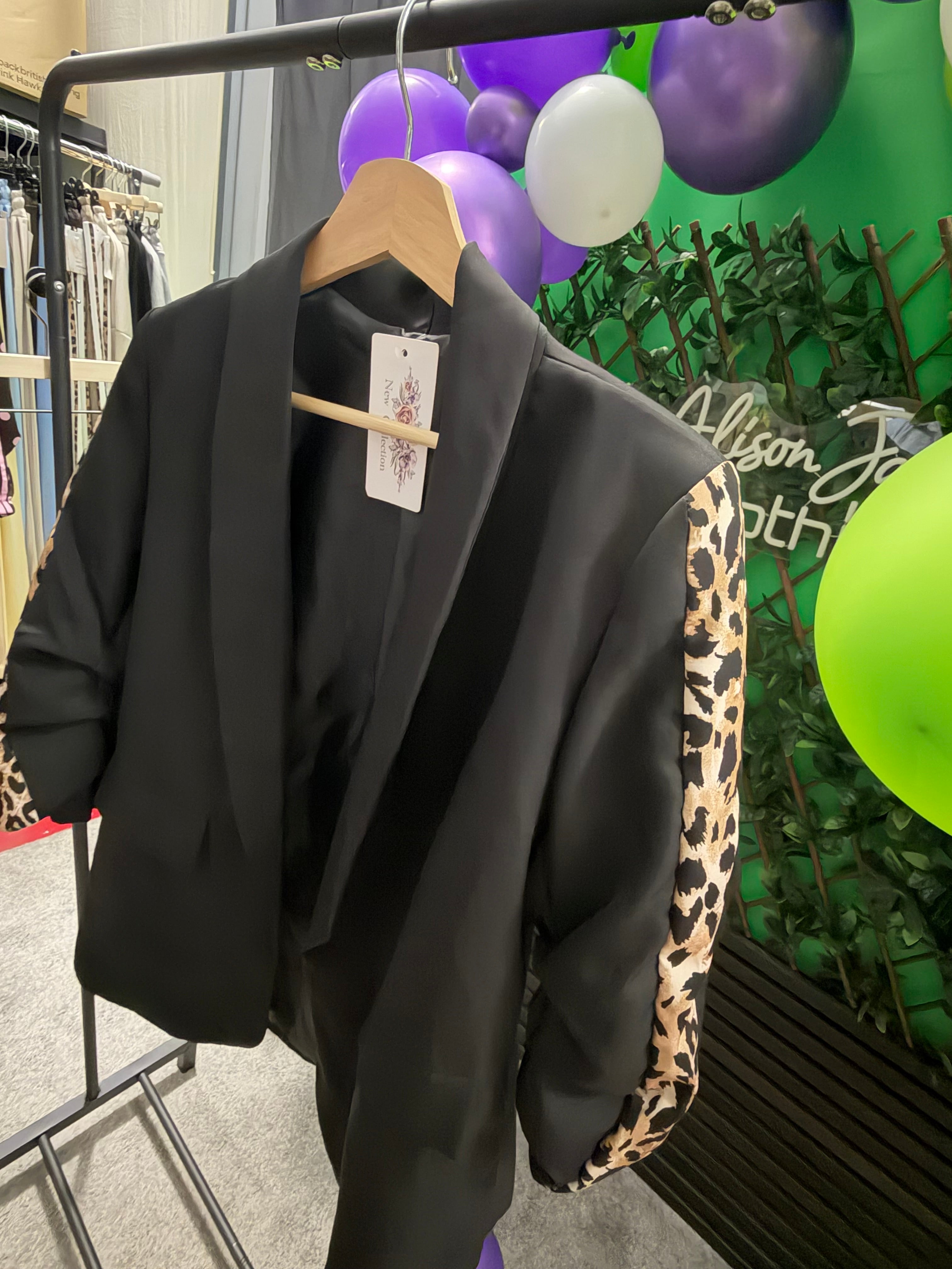 Blazer with Leopard Stripe and Ruched Sleeves