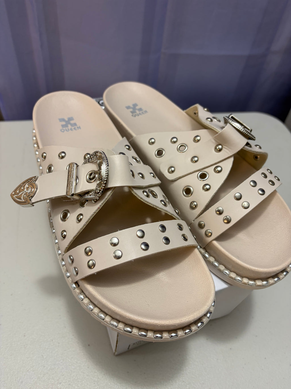 Letty- Buckled Sandal with Silver Metal Detailing.