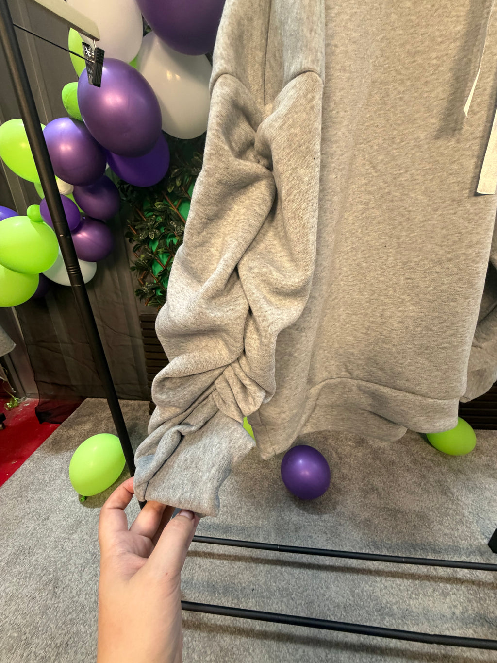 Soft Hoodie with Ribbons & Ruched Sleeves