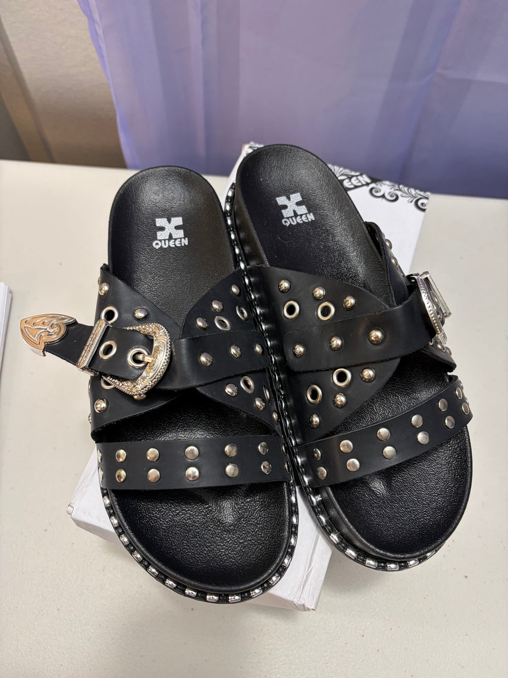Letty- Buckled Sandal with Silver Metal Detailing.