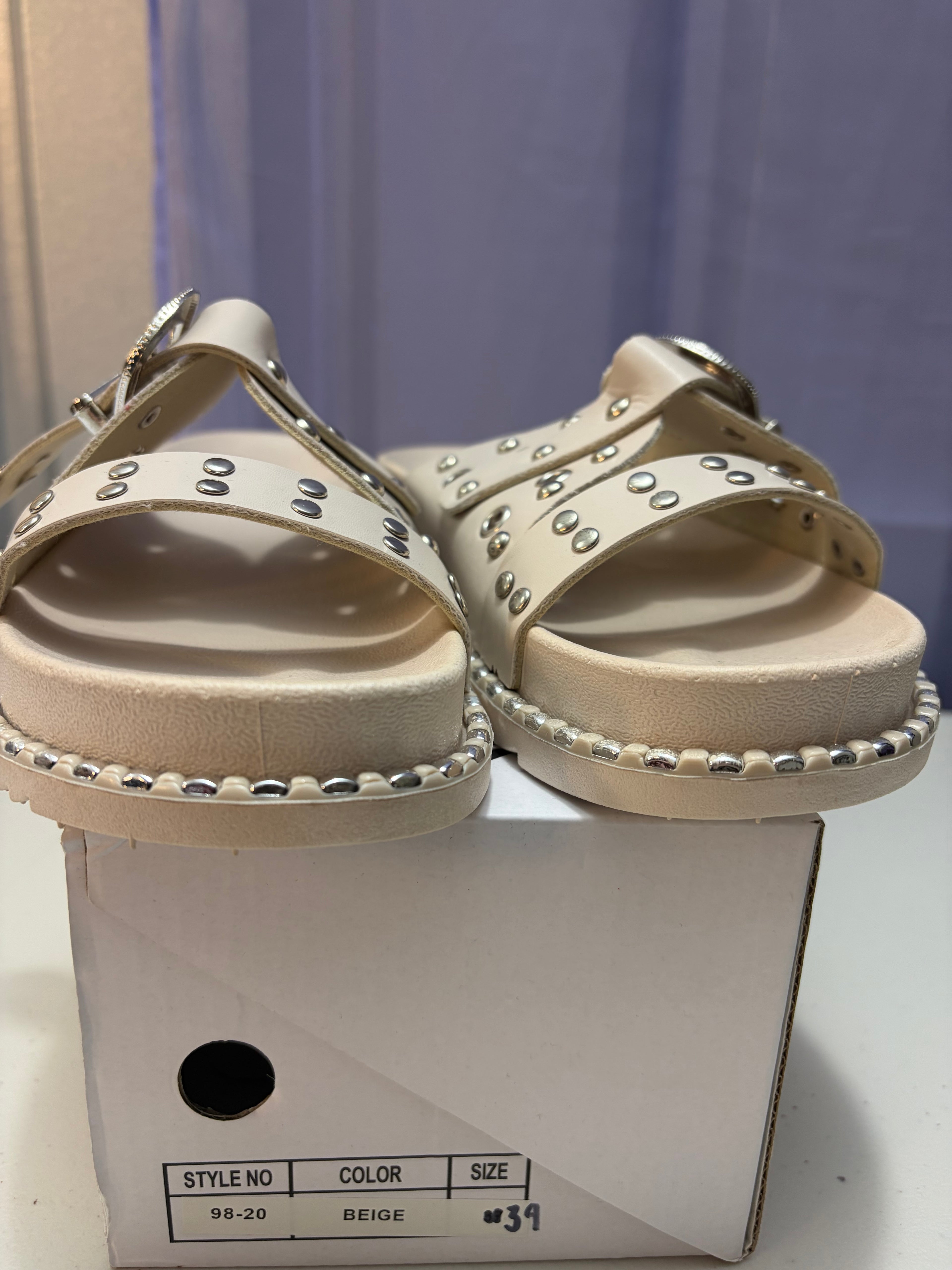 Letty- Buckled Sandal with Silver Metal Detailing.