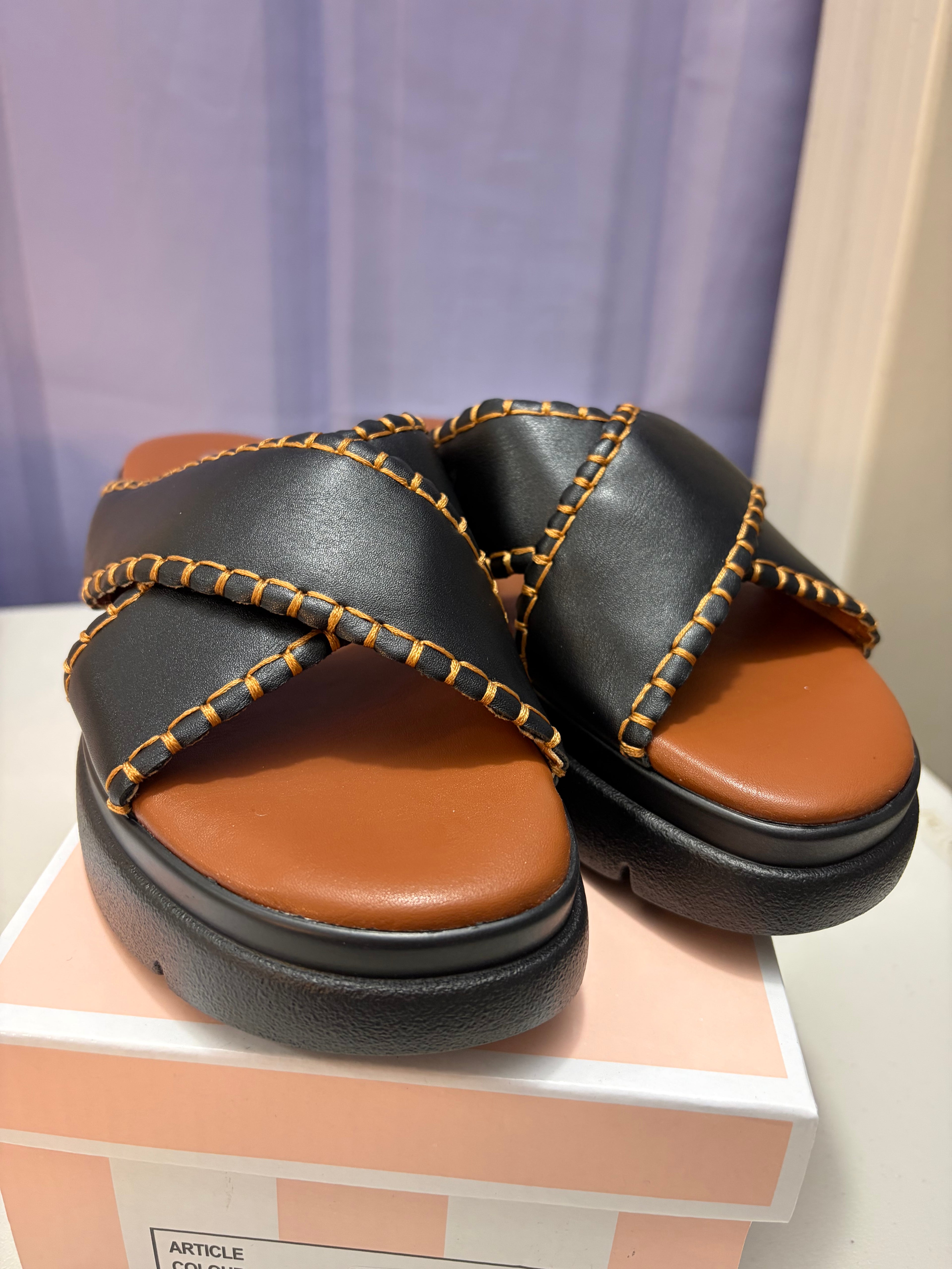 Mia- Stitched Detailed Platform Sandals.