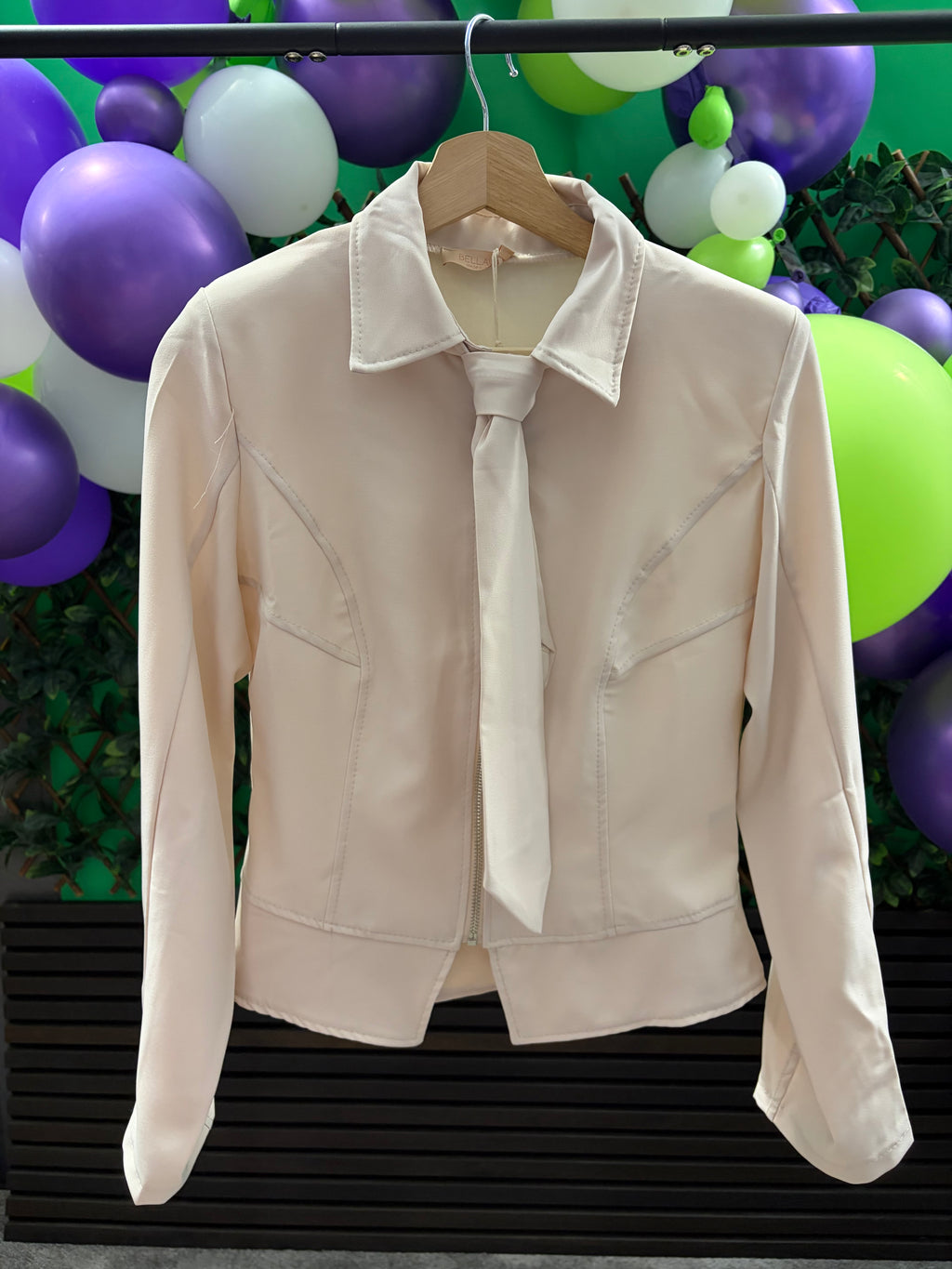 Miranda- Sculpted, Zip Up Shirt with Detachable Tie