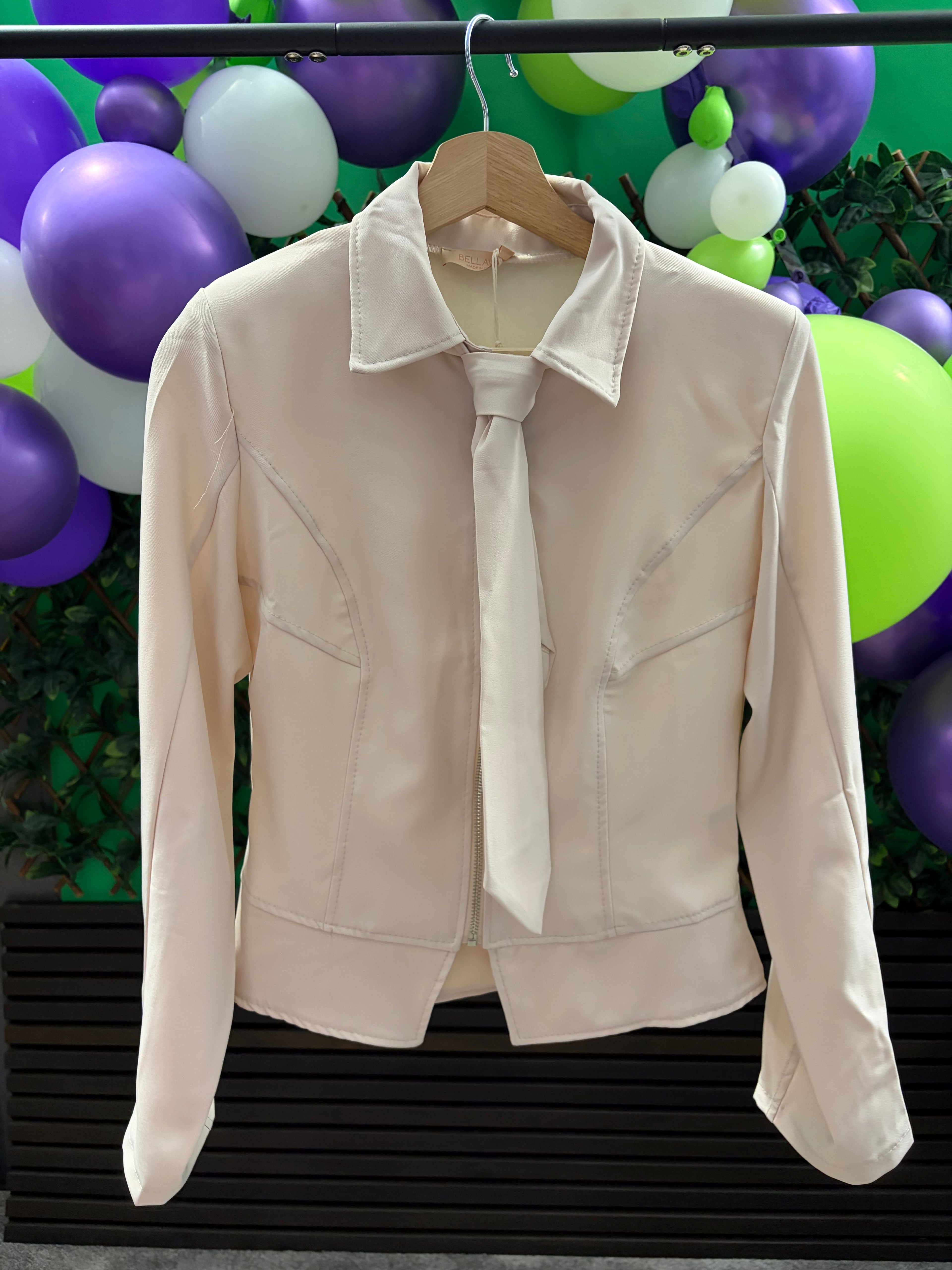 Miranda- Sculpted, Zip Up Shirt with Detachable Tie