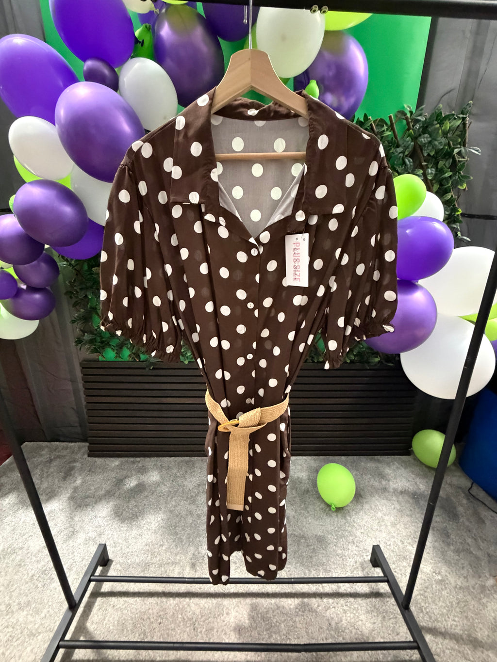 Plus Size- Polka Dot, Button Up, Belted Dress (16-24)