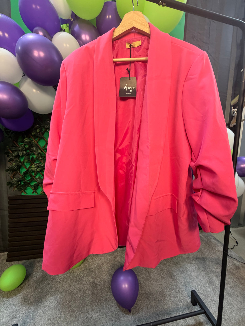 Plus Size Blazer with Ruched Sleeves
