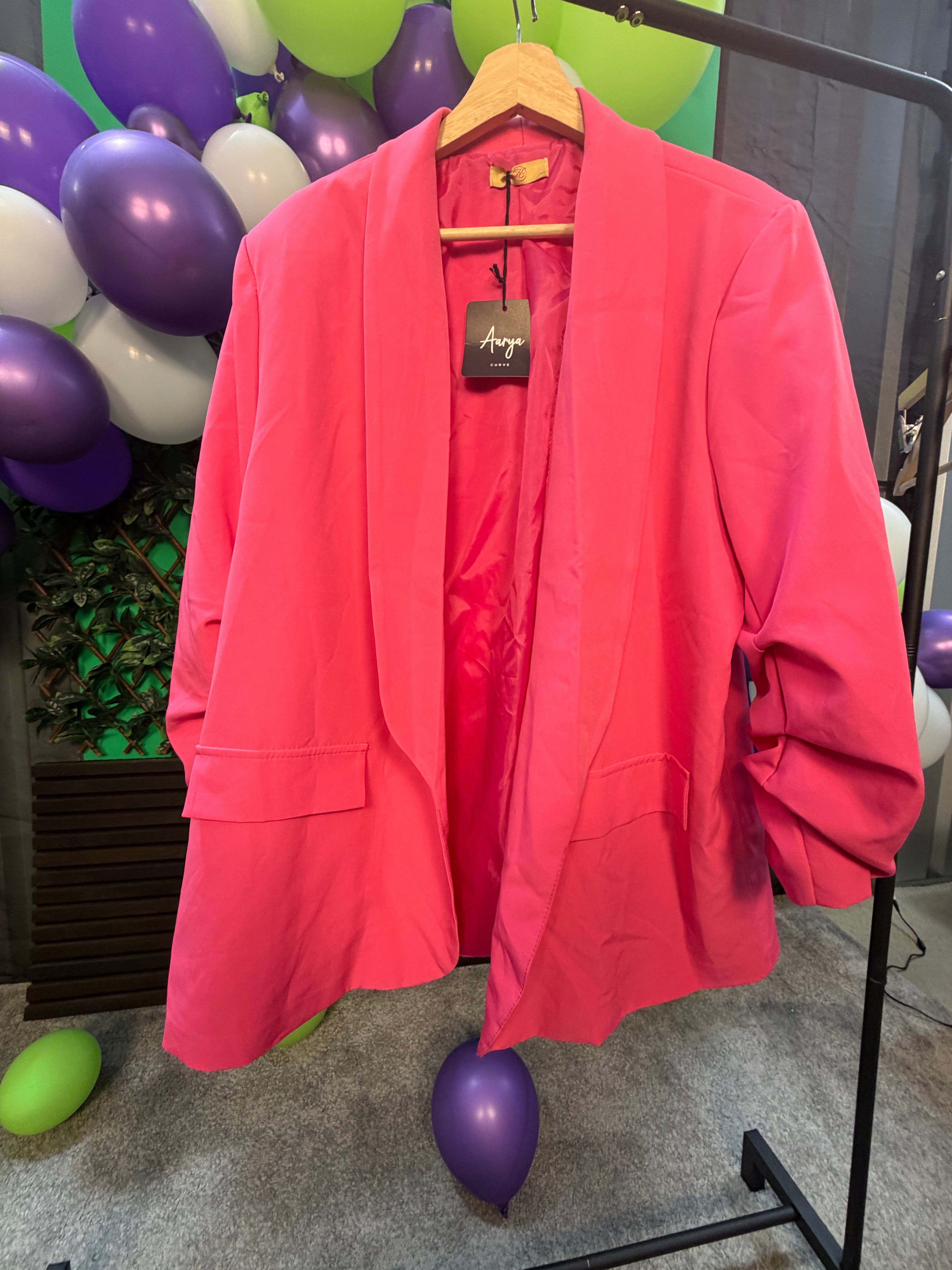 Plus Size Blazer with Ruched Sleeves