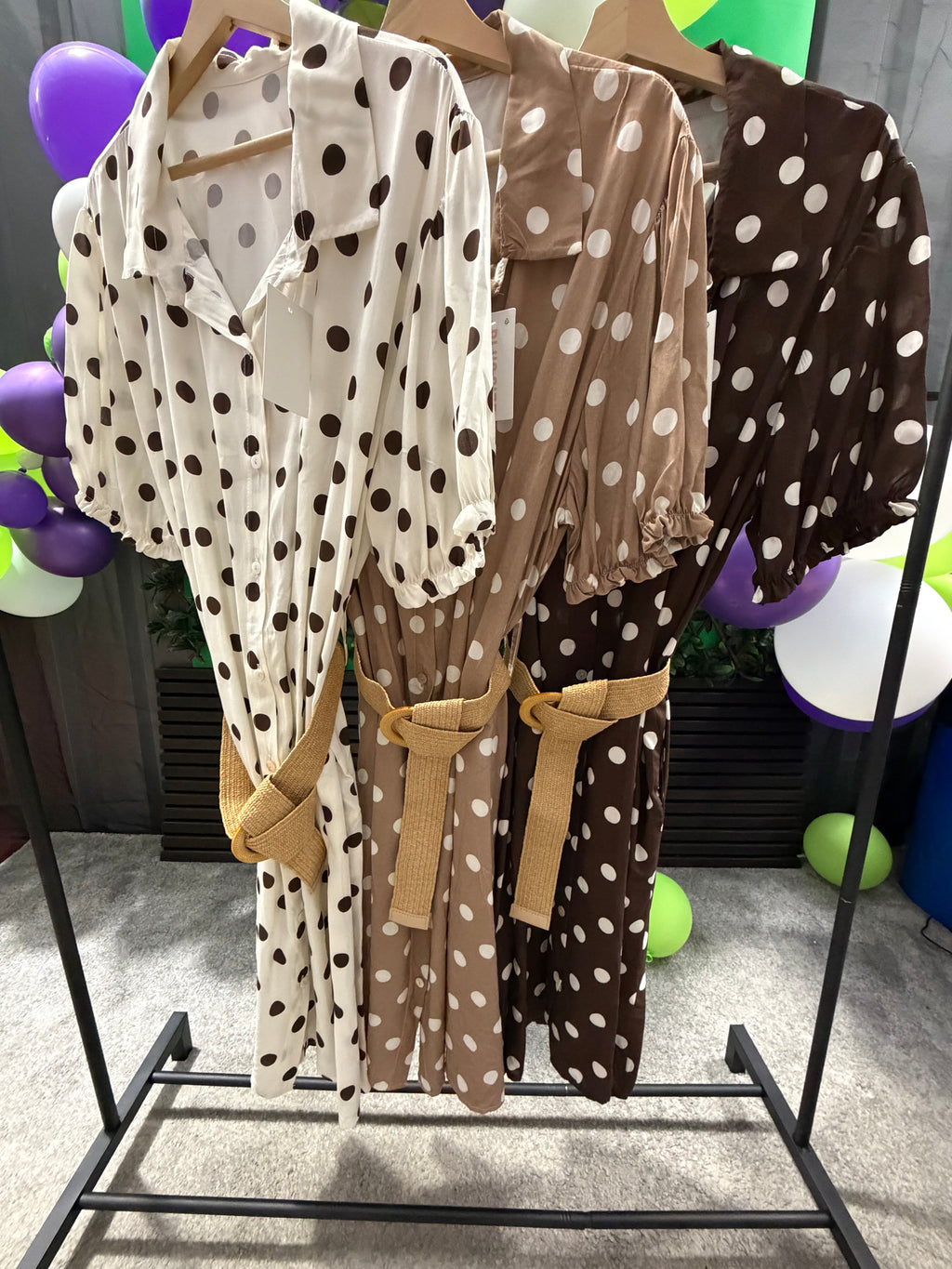 Plus Size- Polka Dot, Button Up, Belted Dress (16-24)