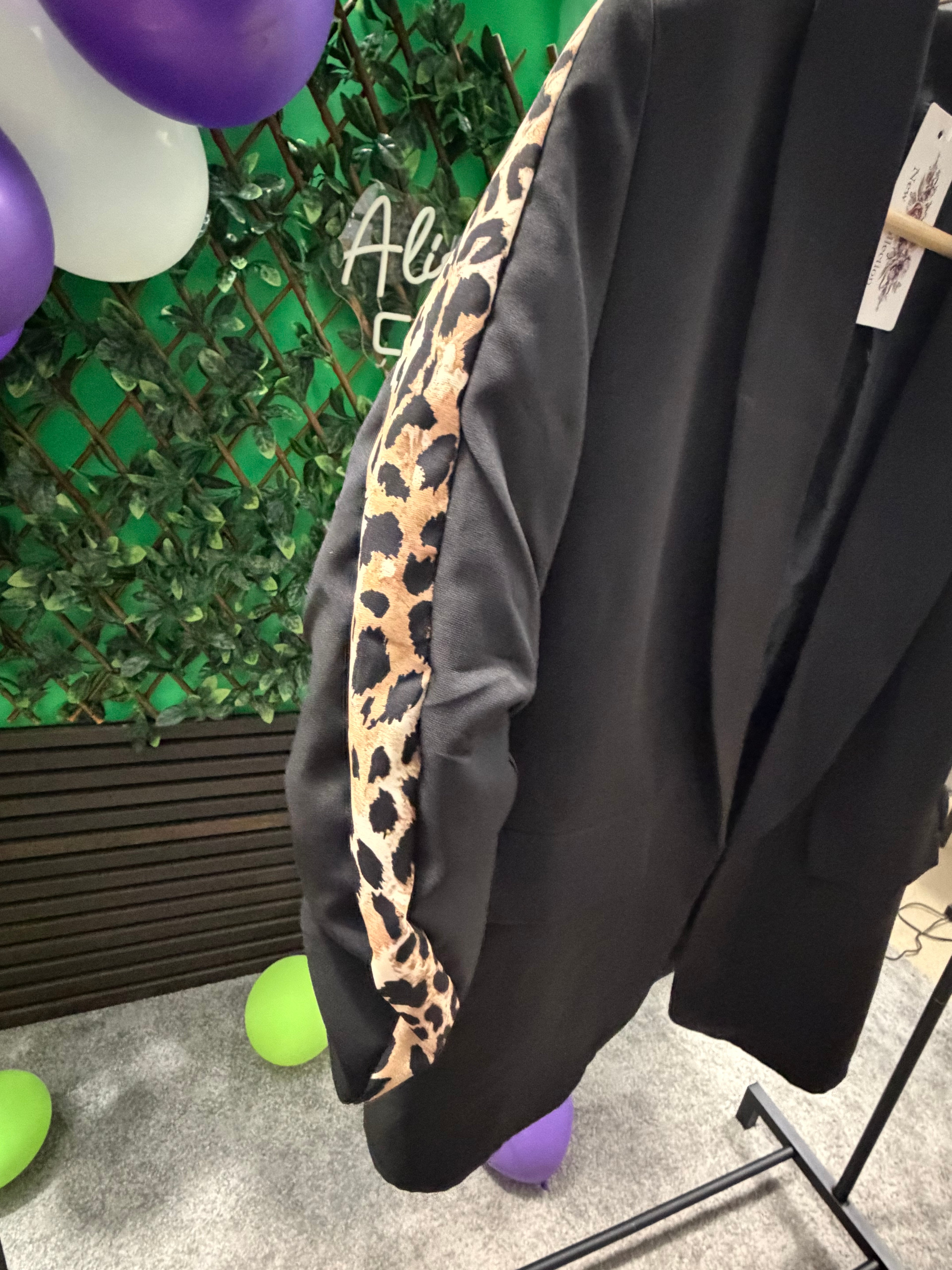 Blazer with Leopard Stripe and Ruched Sleeves