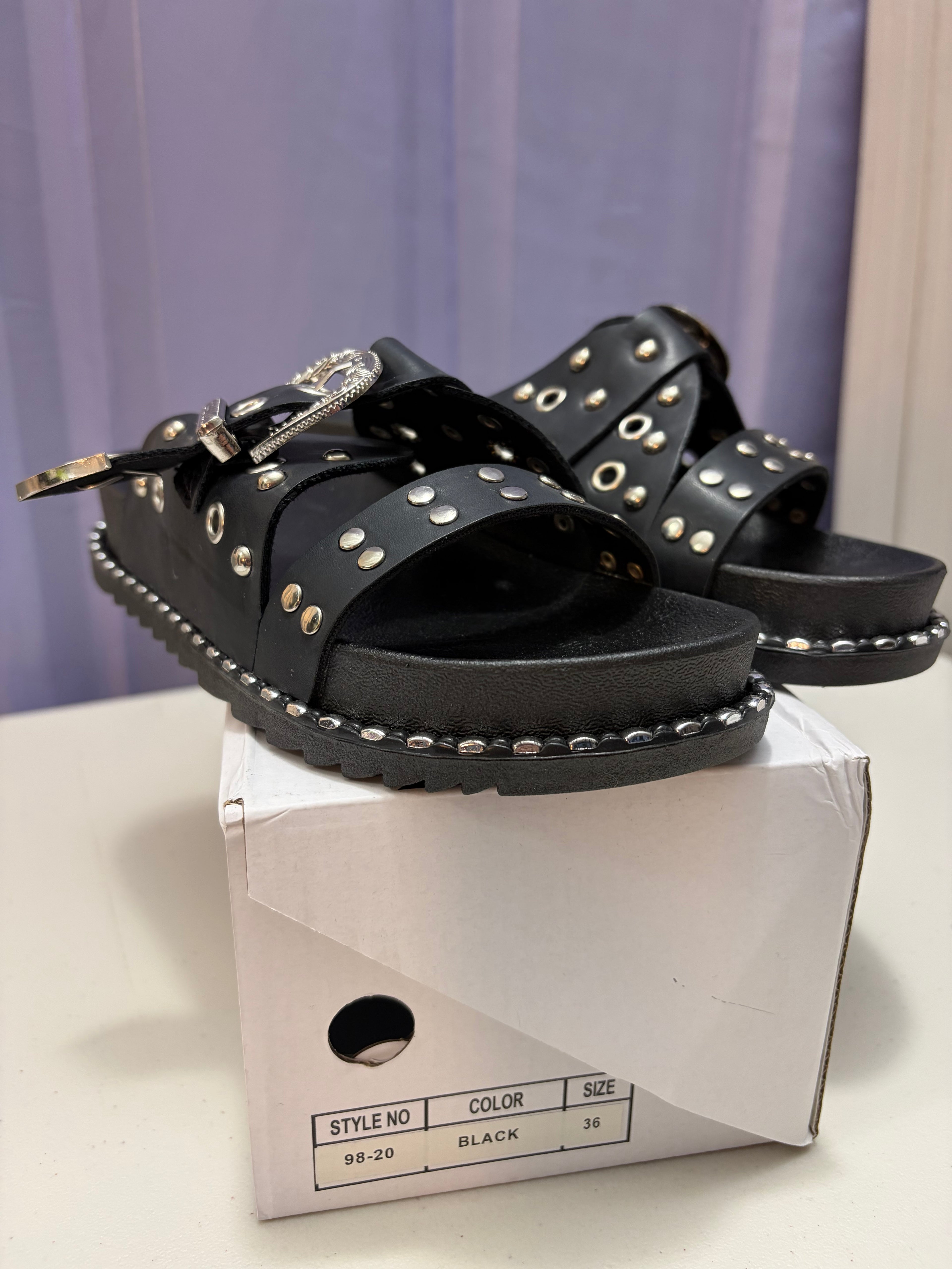 Letty- Buckled Sandal with Silver Metal Detailing.
