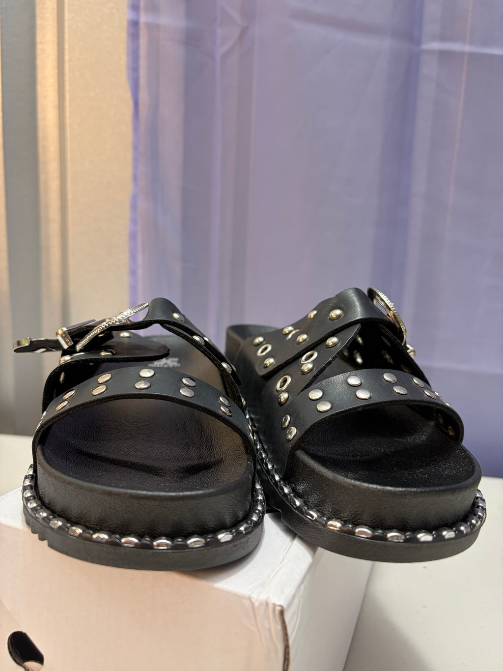 Letty- Buckled Sandal with Silver Metal Detailing.