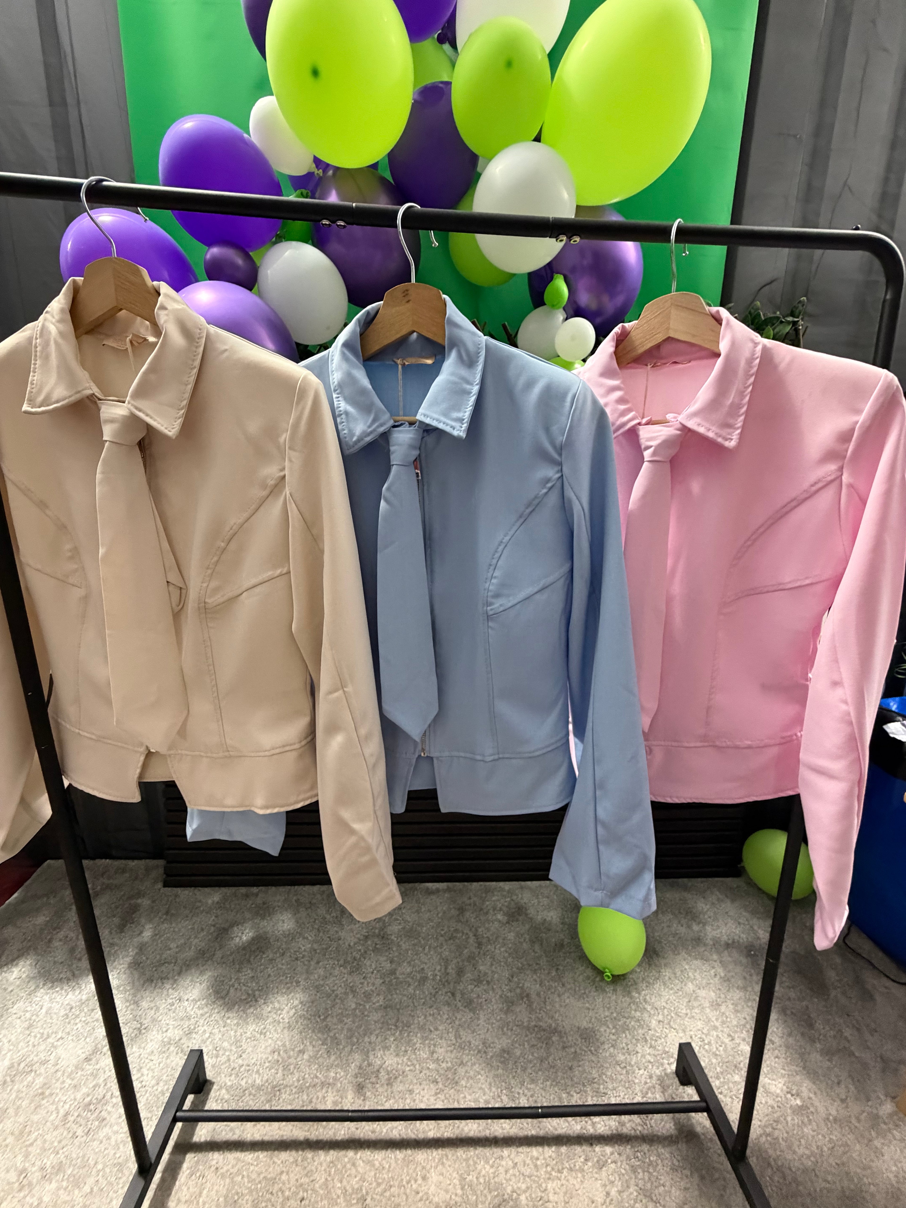 Miranda- Sculpted, Zip Up Shirt with Detachable Tie
