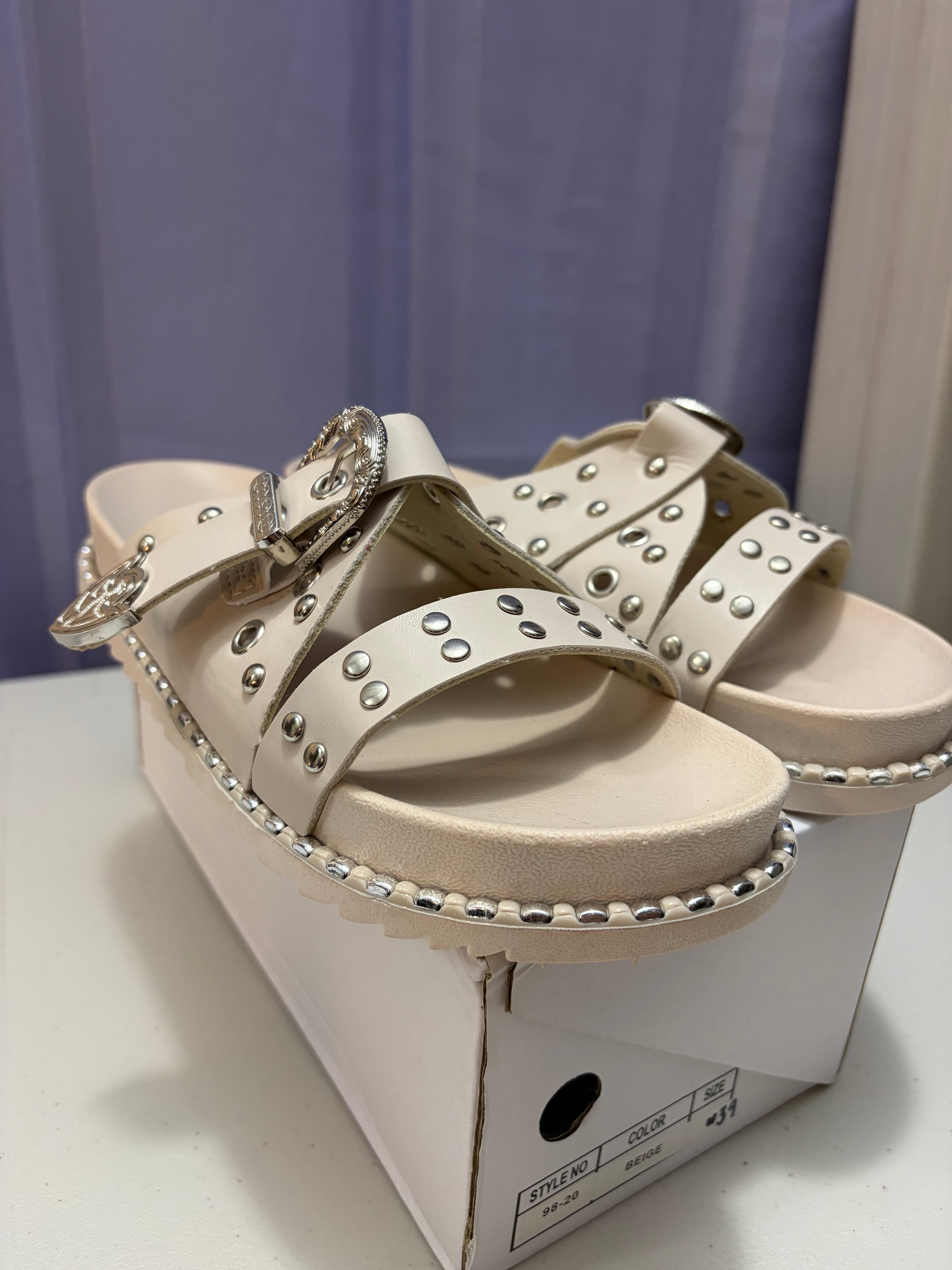 Letty- Buckled Sandal with Silver Metal Detailing.
