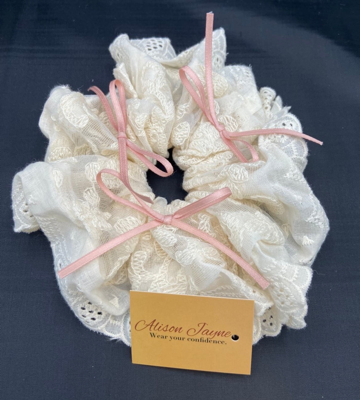 XL Scrunchie with lace detail and pink ribbons