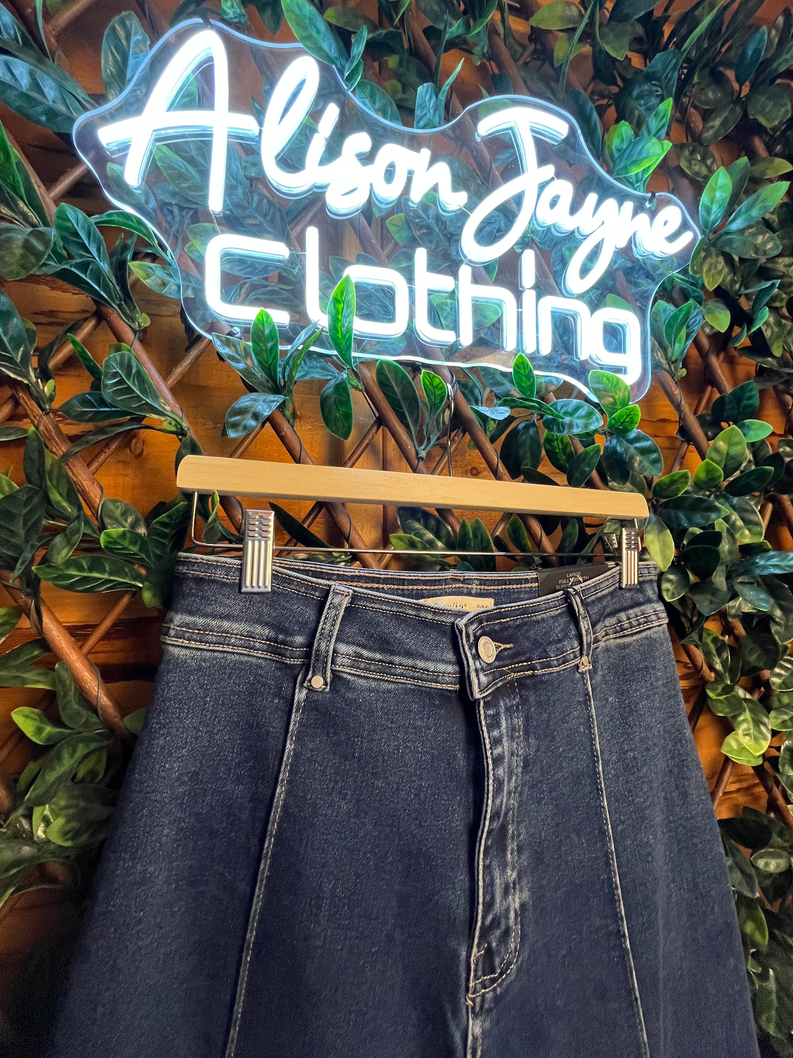 Stretchy Jeans- Single Seam, Wide Leg, 31 inch inside leg.