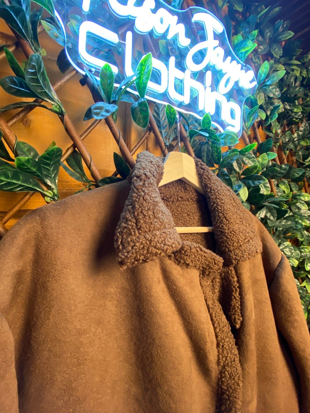 PLUS SIZE- Suede-feel coat with teddy cuffs,collar and lining.