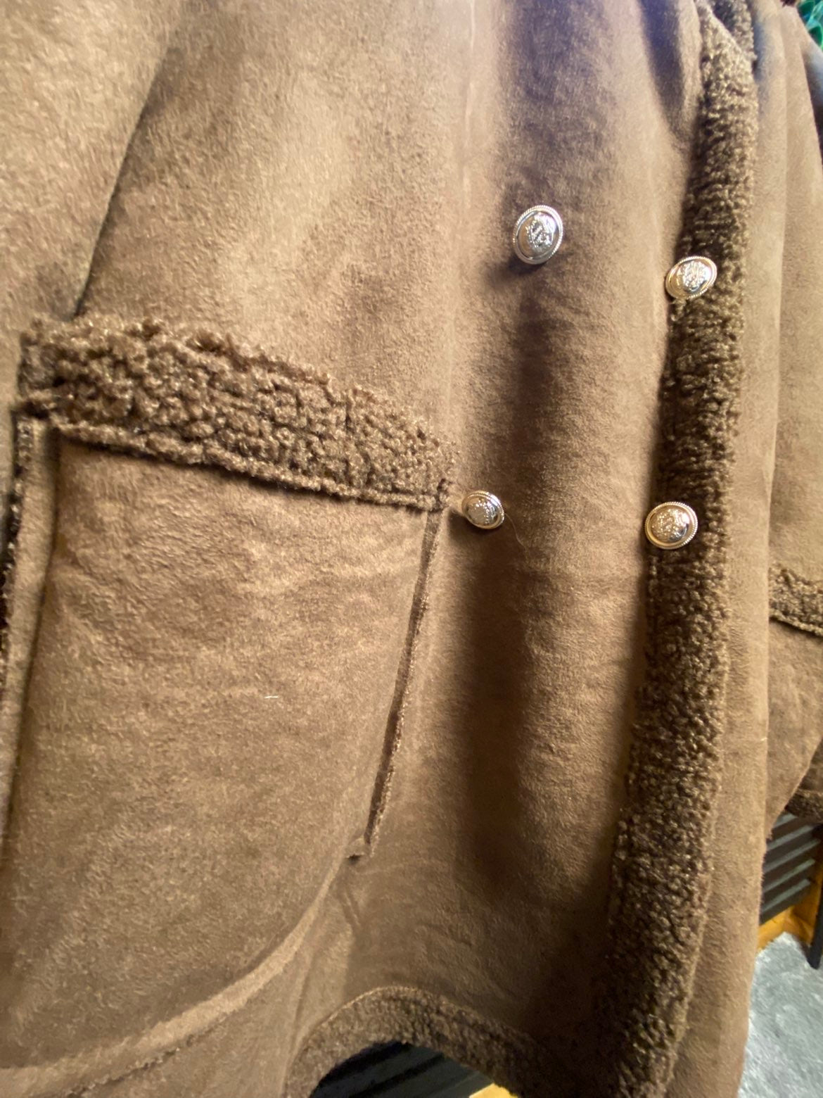 PLUS SIZE- Suede-feel coat with teddy cuffs,collar and lining.