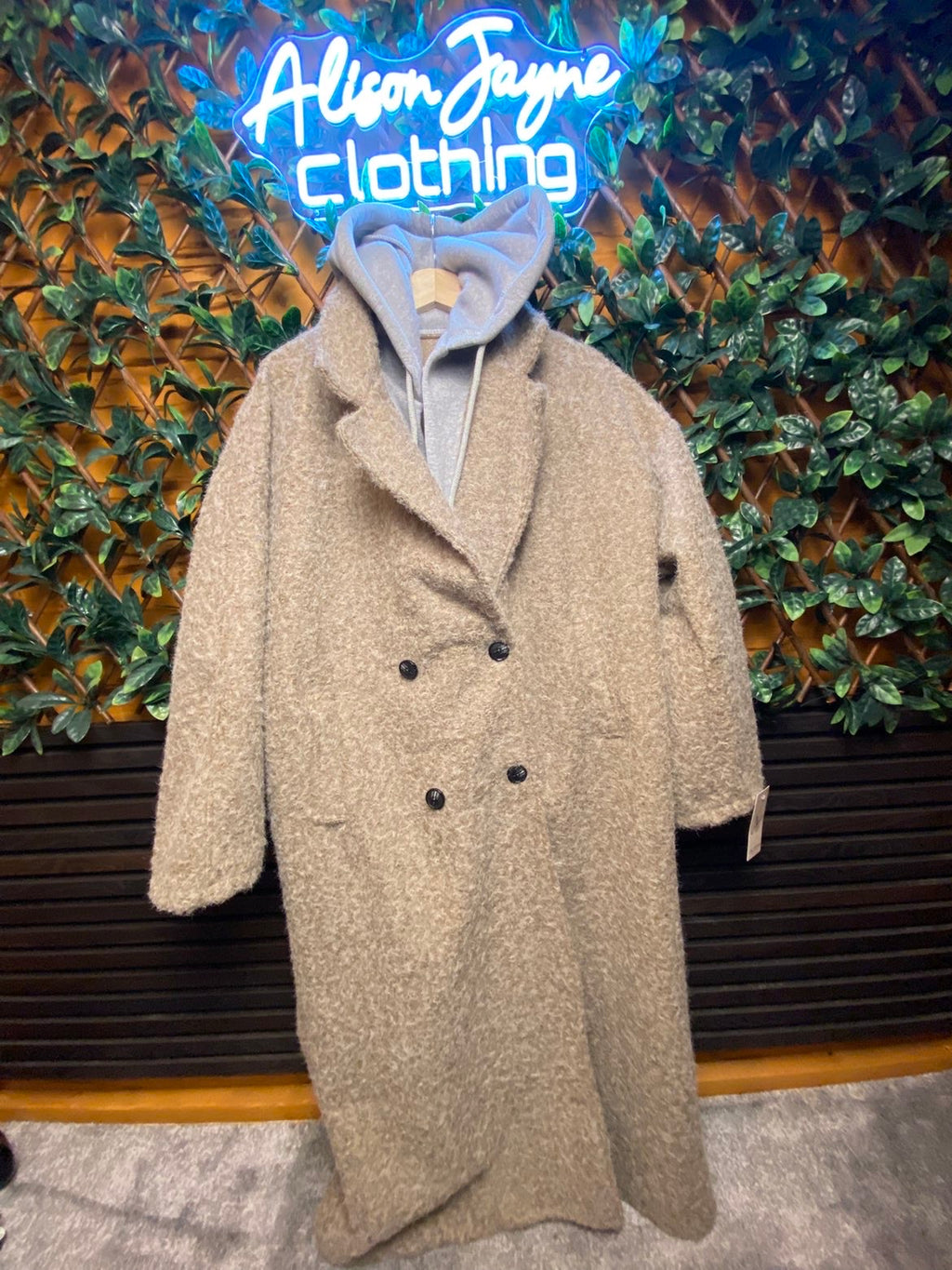 PLUS SIZE- Borg Style Coat with hoodie detail.