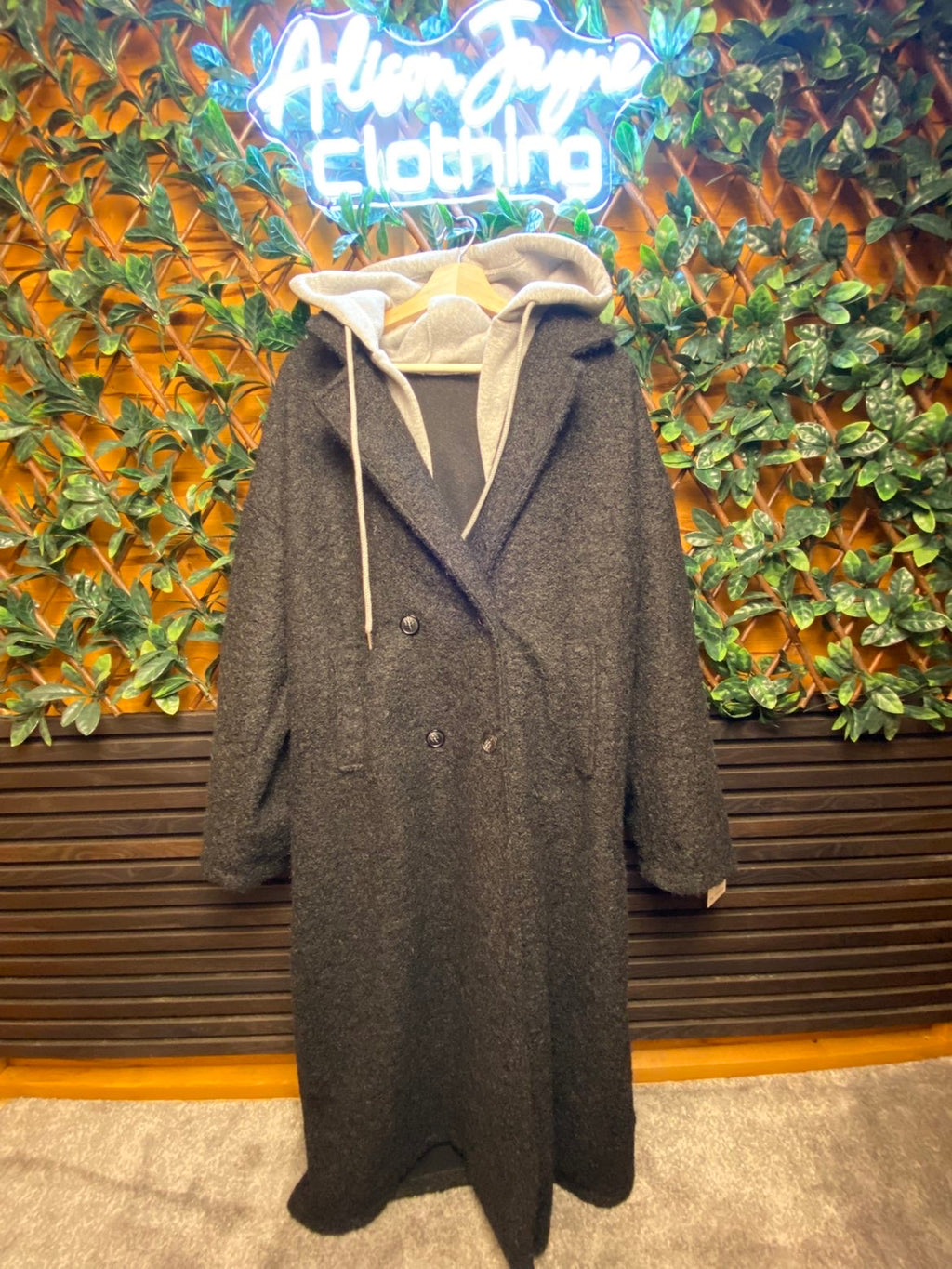 PLUS SIZE- Borg Style Coat with hoodie detail.