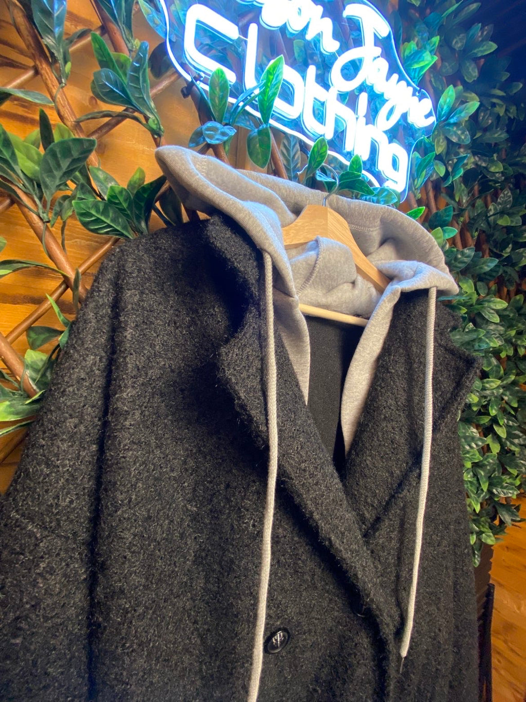 PLUS SIZE- Borg Style Coat with hoodie detail.