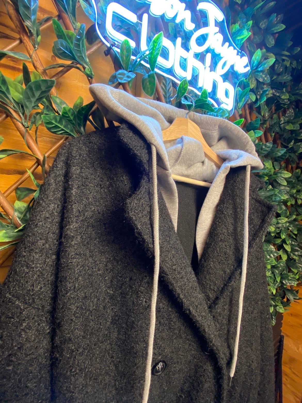PLUS SIZE- Borg Style Coat with hoodie detail.