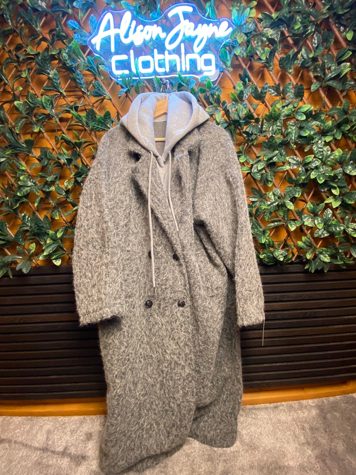 PLUS SIZE- Borg Style Coat with hoodie detail.