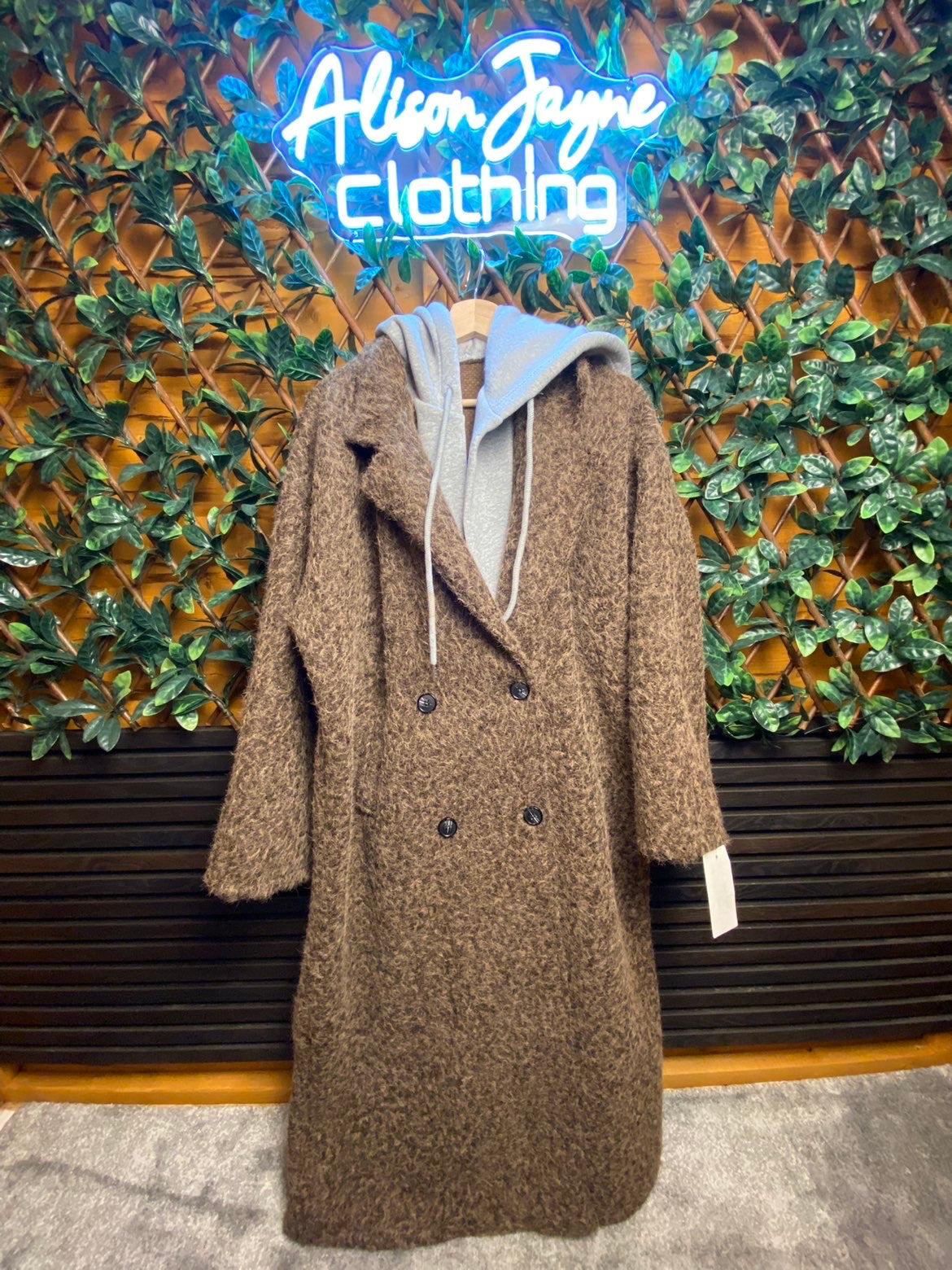 PLUS SIZE- Borg Style Coat with hoodie detail.