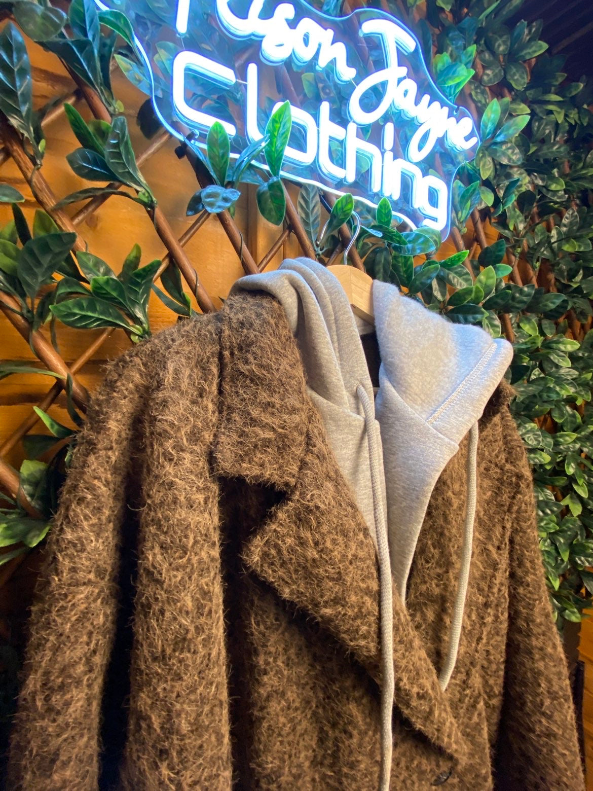 PLUS SIZE- Borg Style Coat with hoodie detail.